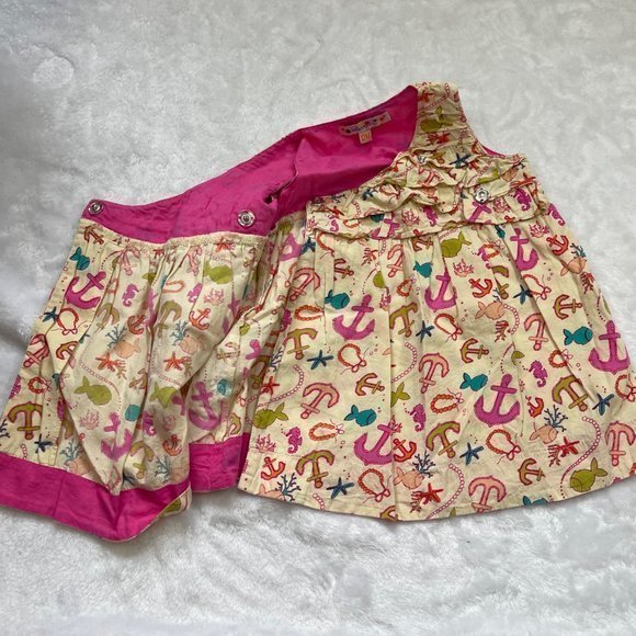 Lola Et Moi Girls 100% Cotton Nautical Pattern Sleeveless Snap Wrap Sundress 12M - Picture 6 of 10